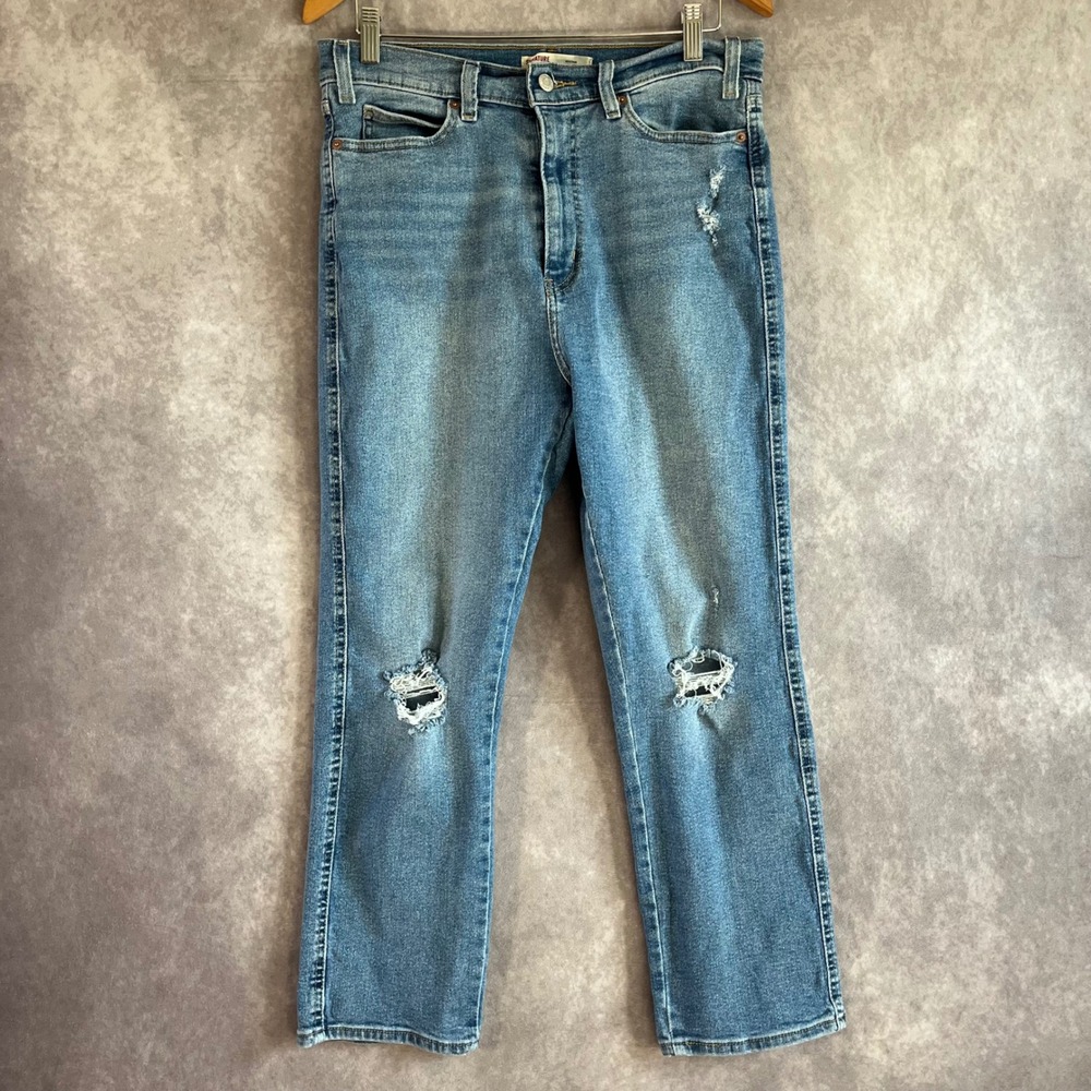 Signature Levi Strauss Heritage Straight Jeans Women 14 W32 Blue Distressed High